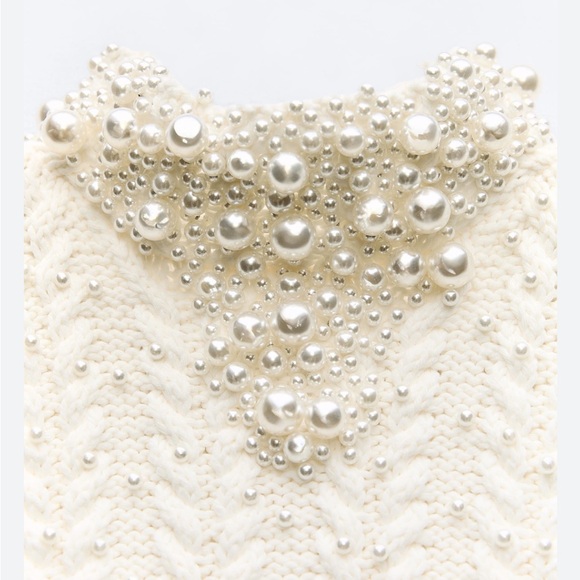 Zara NWT ecru knit top with faux pearls 2142/194 - Picture 3 of 10